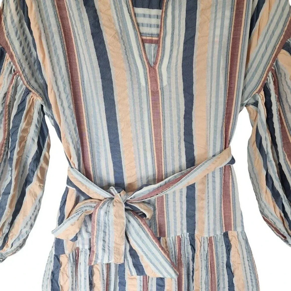 Ulla Johnson 100% Cotton Selvi Midi Dress Multi Striped Oversized Belted Size 0 - Picture 9 of 10
